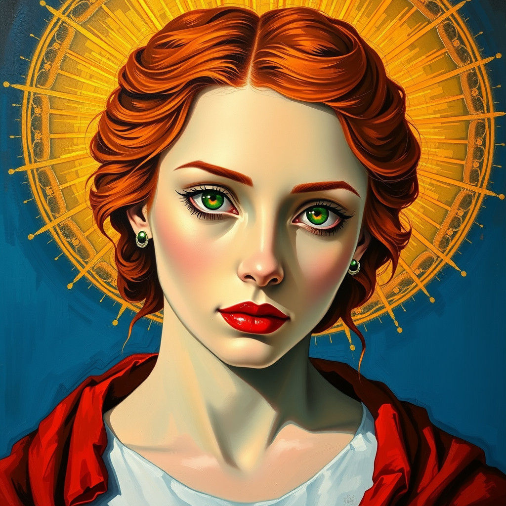 Saintly Woman with Golden Halo in Expressionist Impasto Styl...