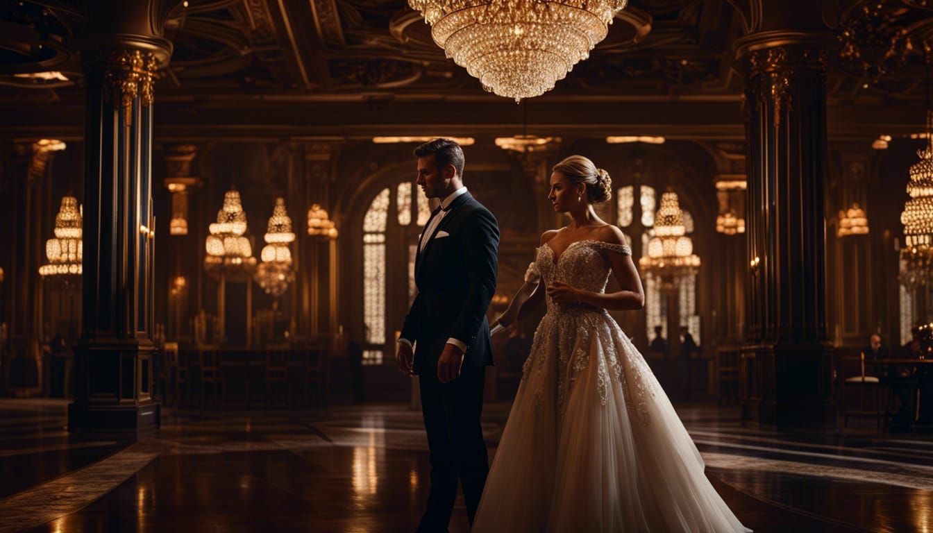 Elegant Couple Dancing in French Restaurant, Hyperrealistic