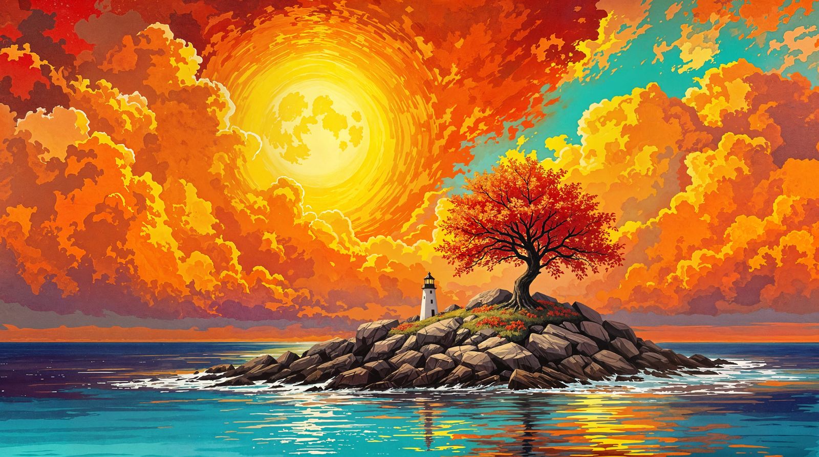 Impressionistic Autumn Lighthouse in Vibrant Colors