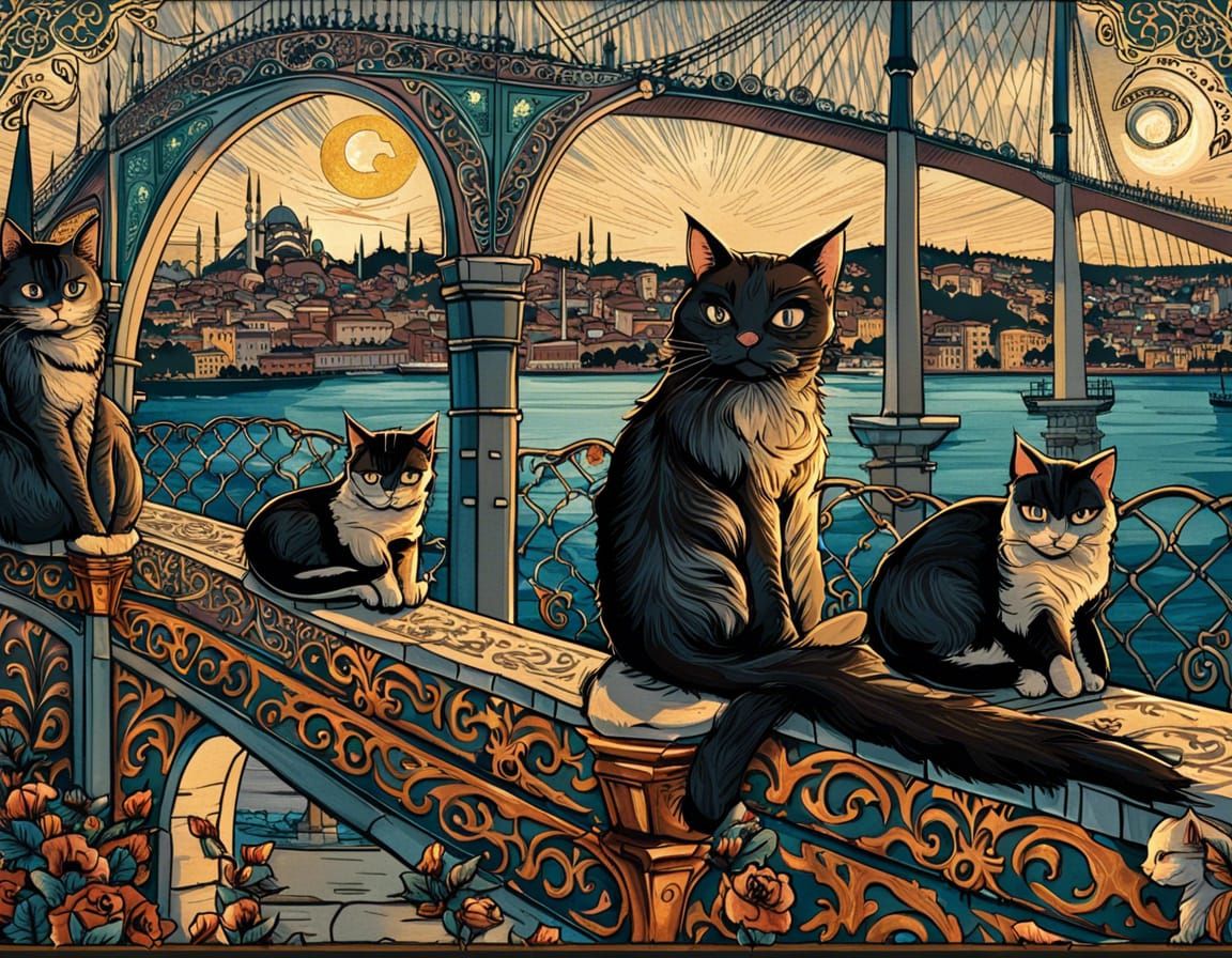 Istanbul's Bridges and Cats in Dreamy Lighting