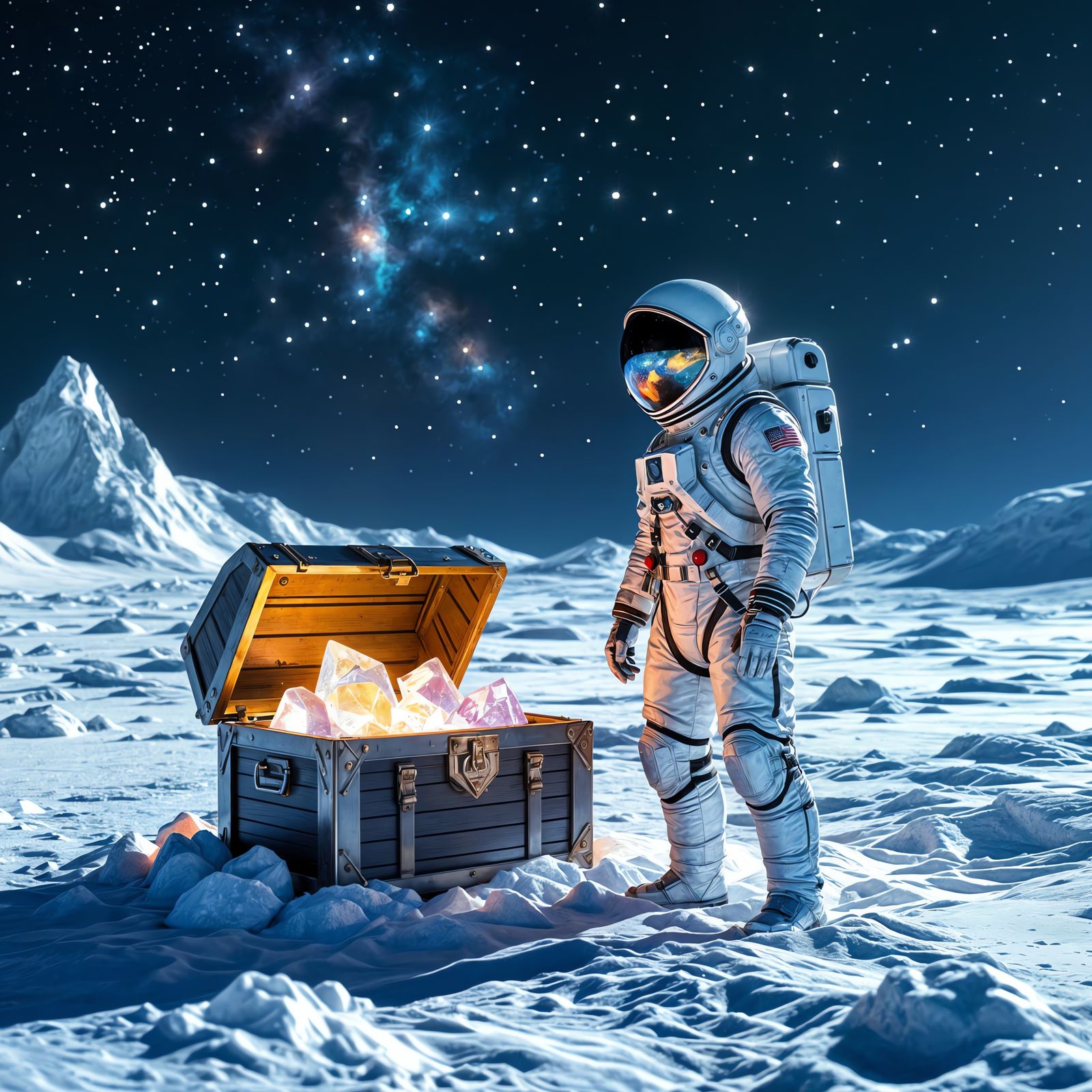 Cosmonaut's Treasure on Alien Moon: Sci-Fi Art