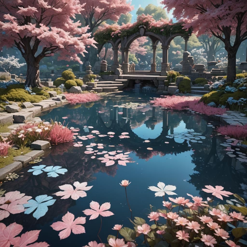 Medieval Shoujo Reflecting Pool in Detailed Matte Painting