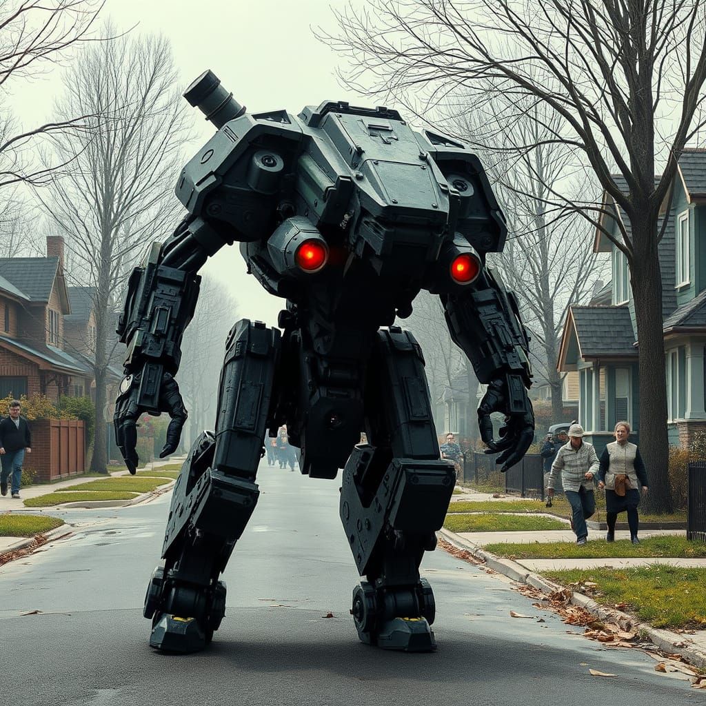 Heavily Armed Military Robot Terrorizes Suburban Town