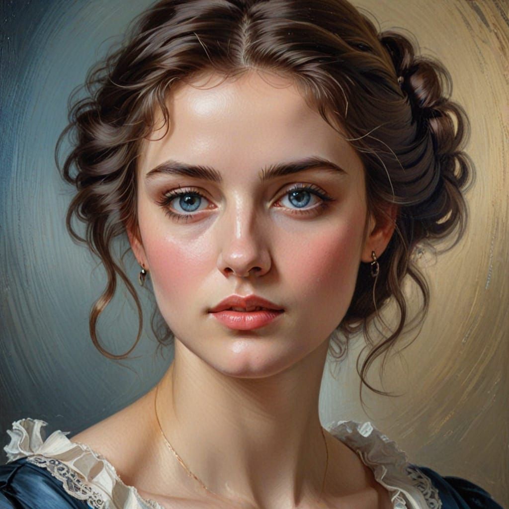 Regency Woman Portrait: Striking Blue Eyes, Oil Painting