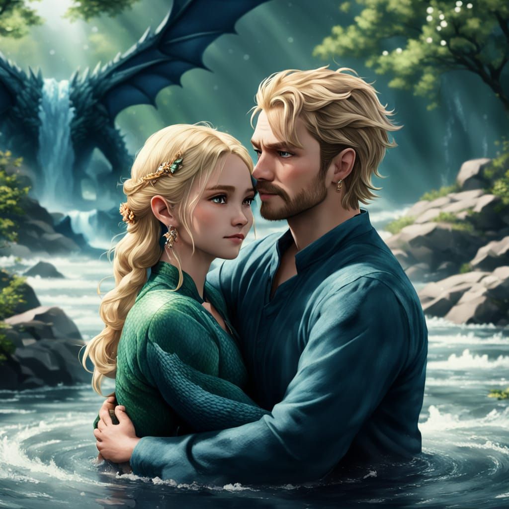 Man and Woman Embracing with Dragon