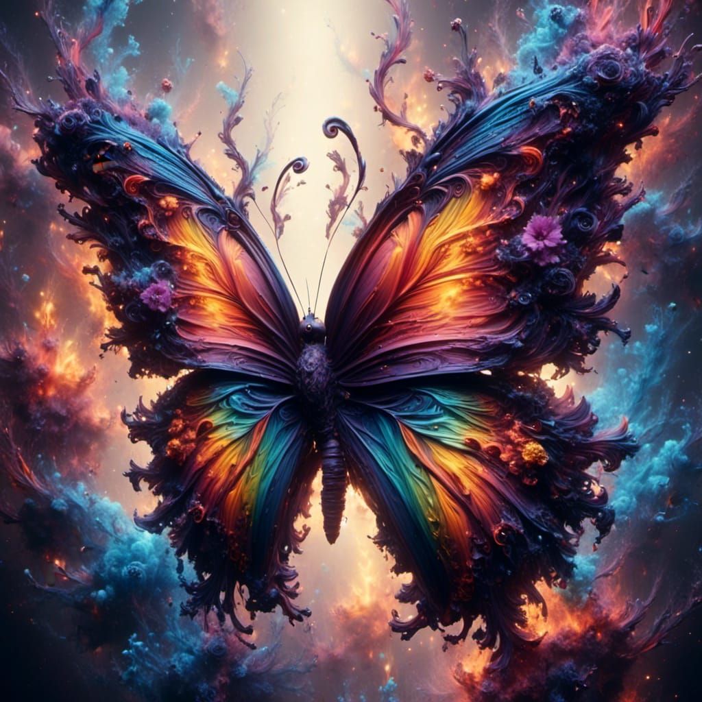 Rainbow Butterfly with Flaming Wings
