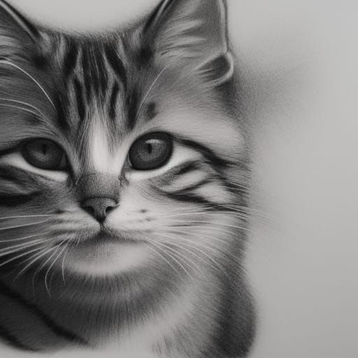 Detailed Charcoal Drawing of a Tabby Cat Face