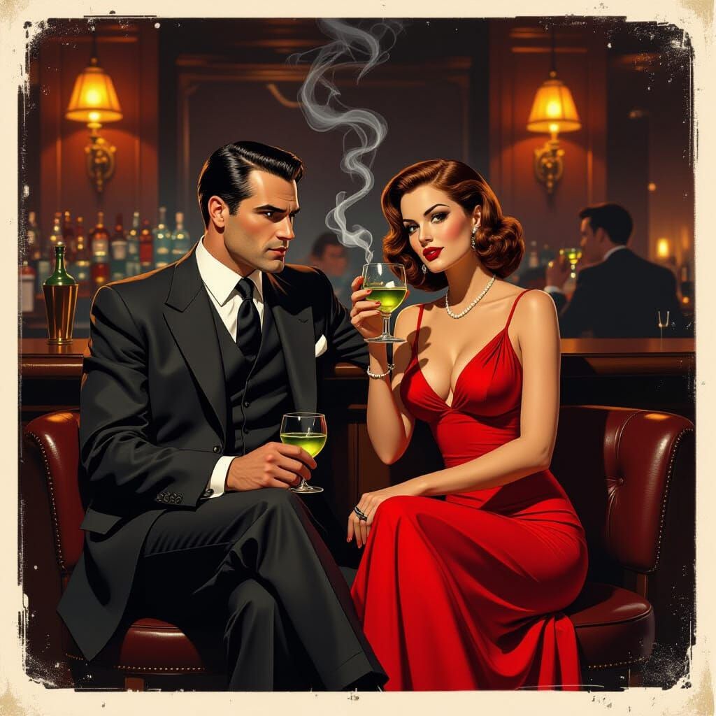 Vintage Speakeasy Scene in Dark Noir Style