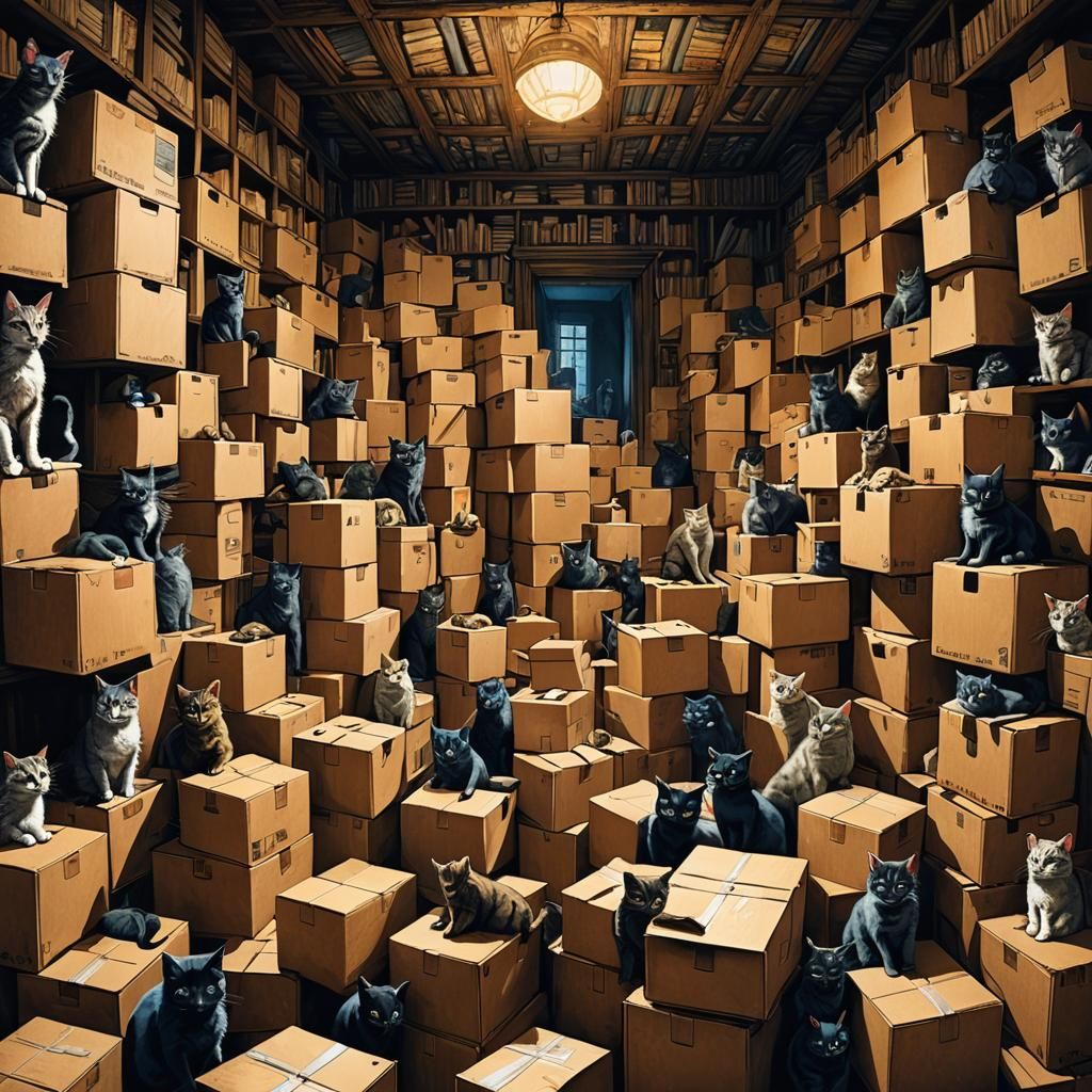 Sinister Cats in Boxes: Pen and Ink Watercolour