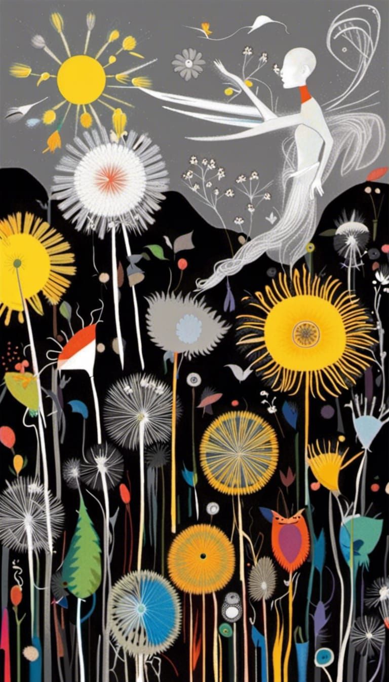 Dandelion Dreamscape with Winged Fairies