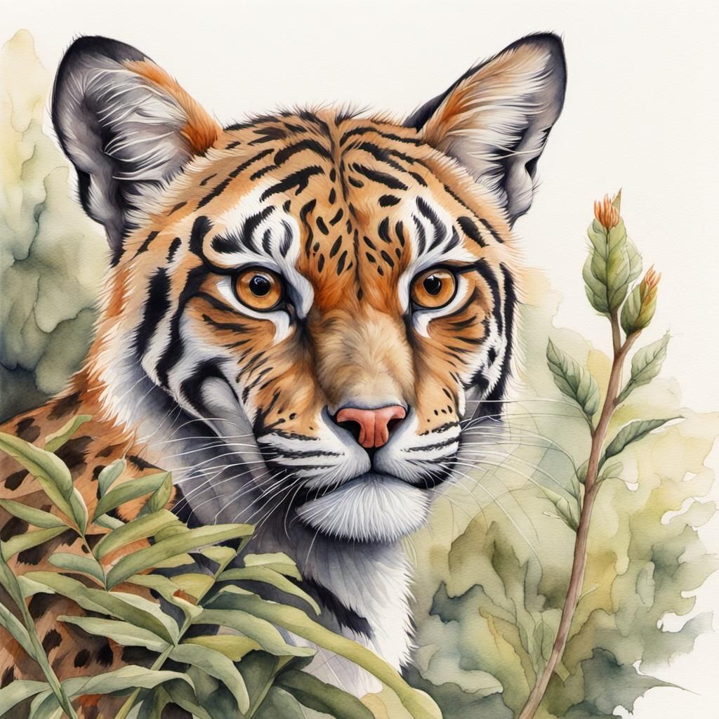 Realistic Wildlife Watercolor Painting Illustration