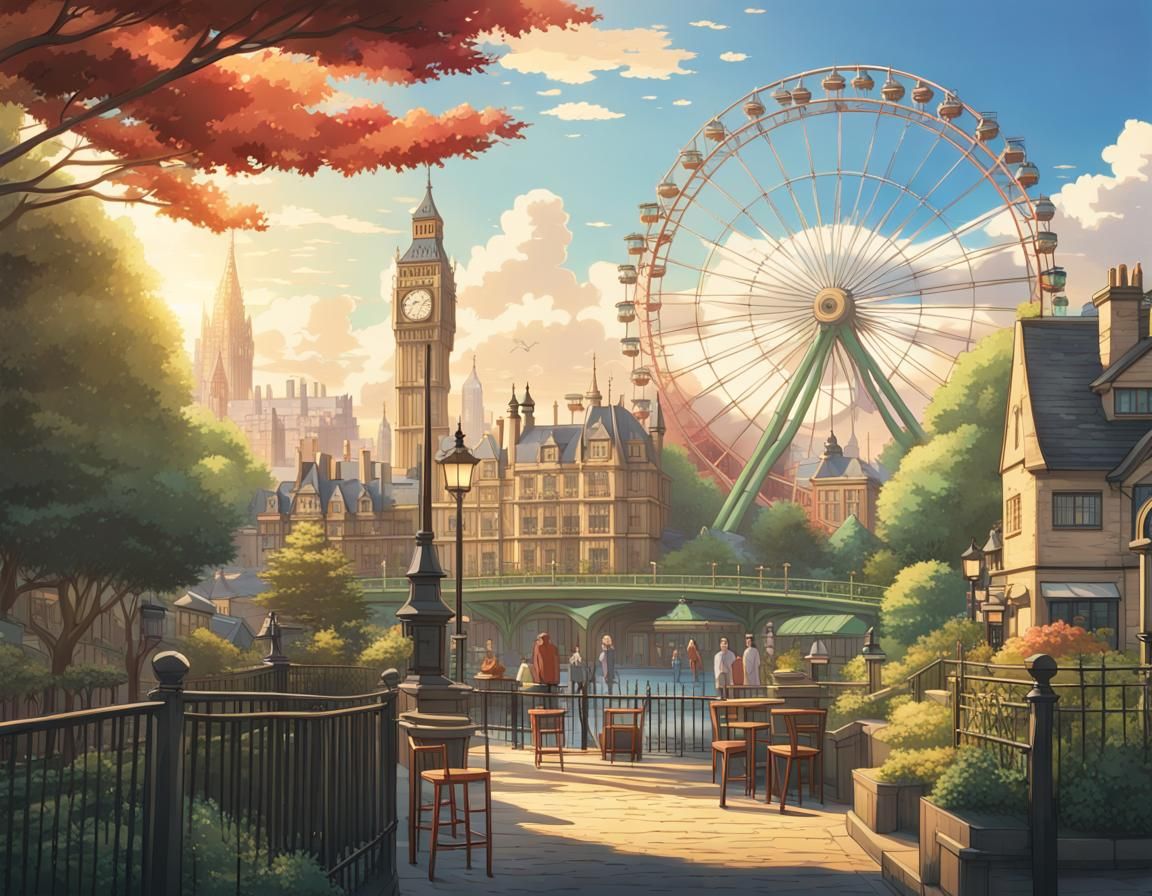 Ghibli Theme Park Near Big Ben, Anime Style