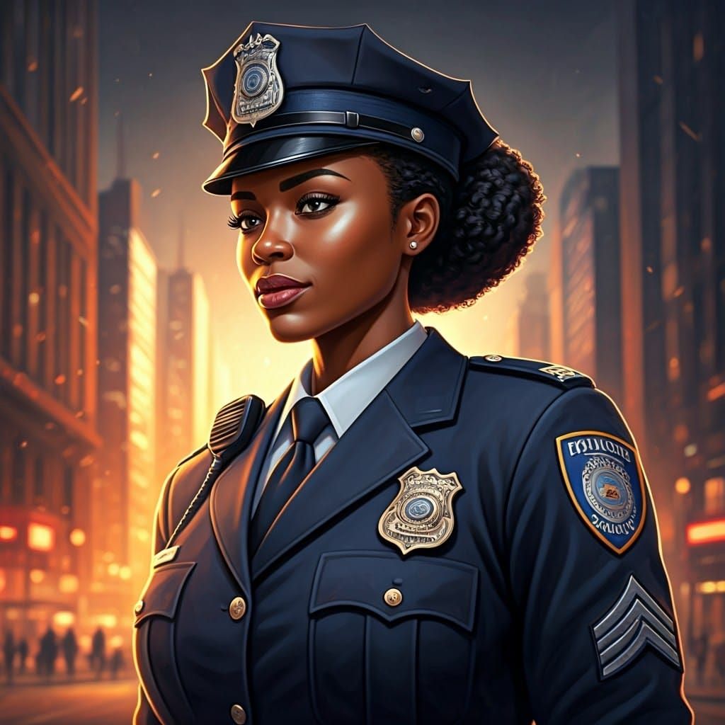 Hyperrealistic Cop in Urban Landscape