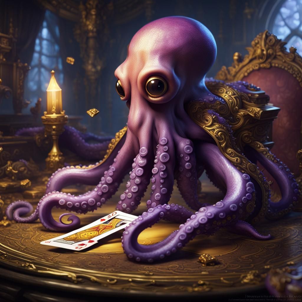 Baby Octopus Card Trick: Dark Fantasy Art