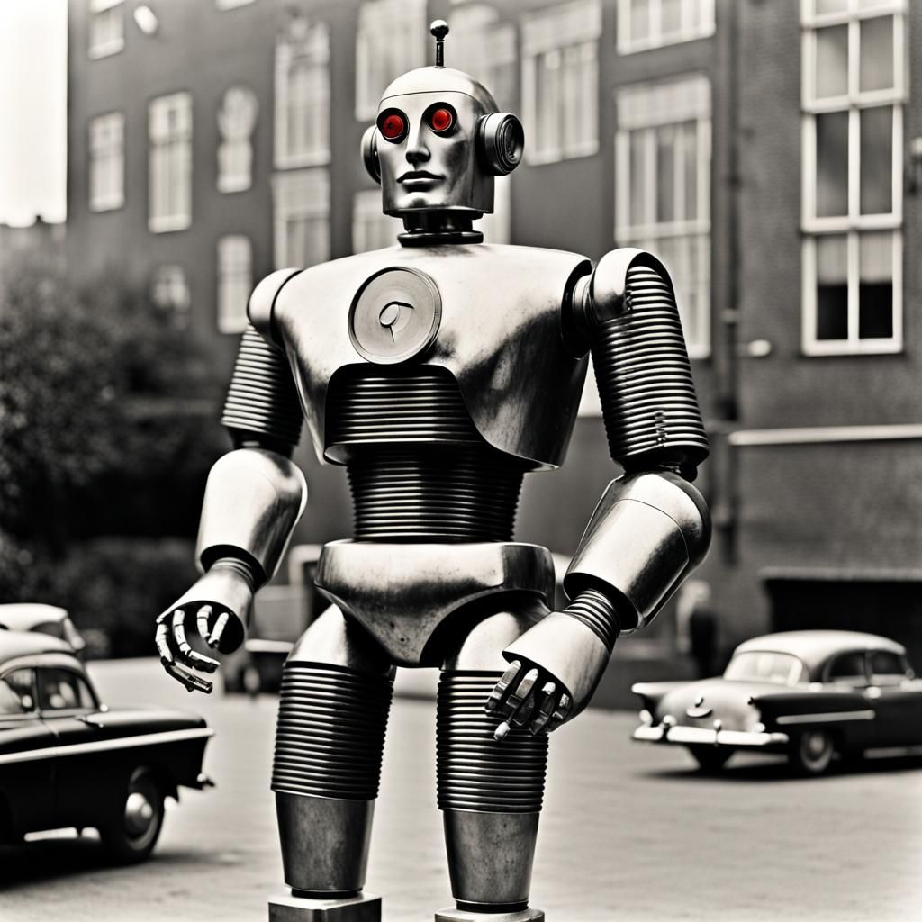 Vibrant 1950s Cyborg Robot in Colorful Photo