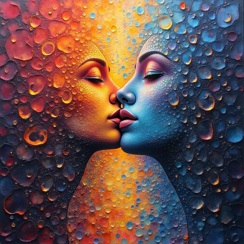 Stunning Impasto Metaphysical Couple in Vibrant Encaustic Ho...