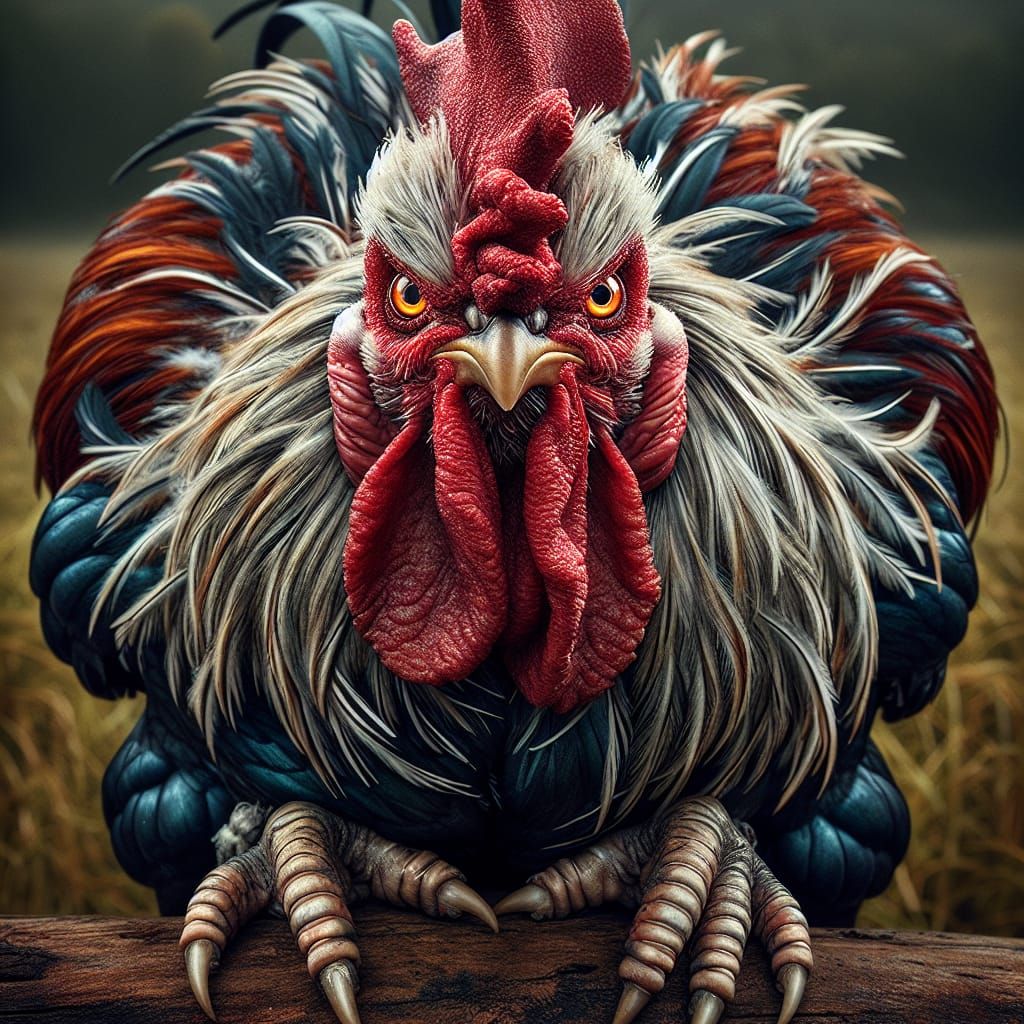 Commanding Rooster Close-Up: Wild Spirit in Farmland