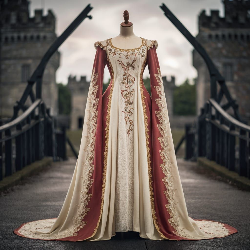 Medieval Cotehardie Dress with Golden Embroidery