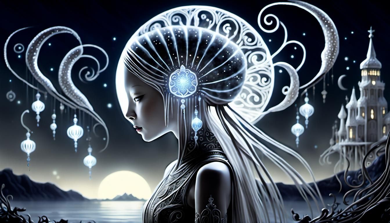 Fabled Bioluminescent Creature in Grayscale