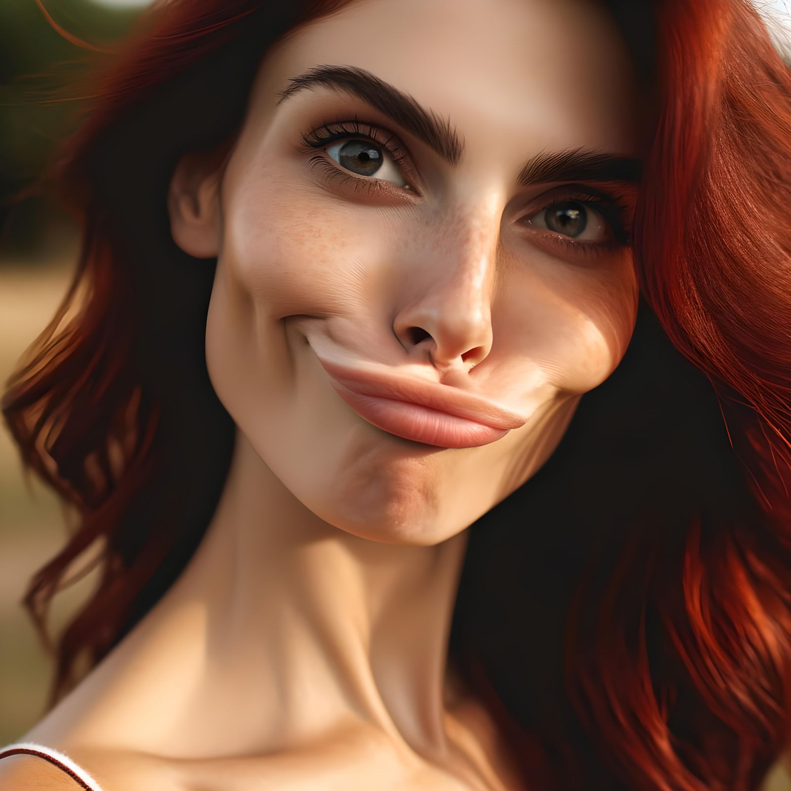 Woman with Red Hair and Playful Expression