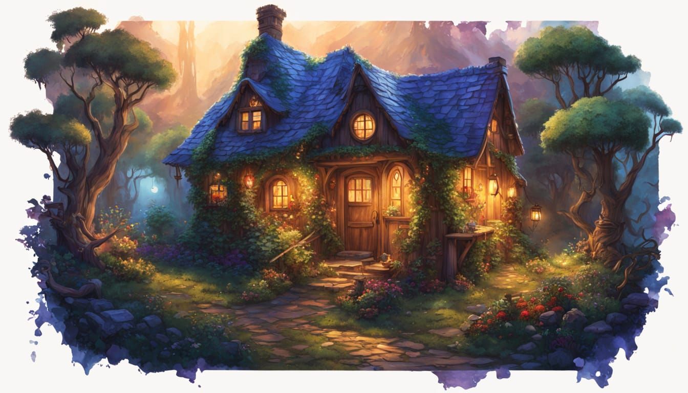 Enchanted Forest Cabin with Fairy Lights