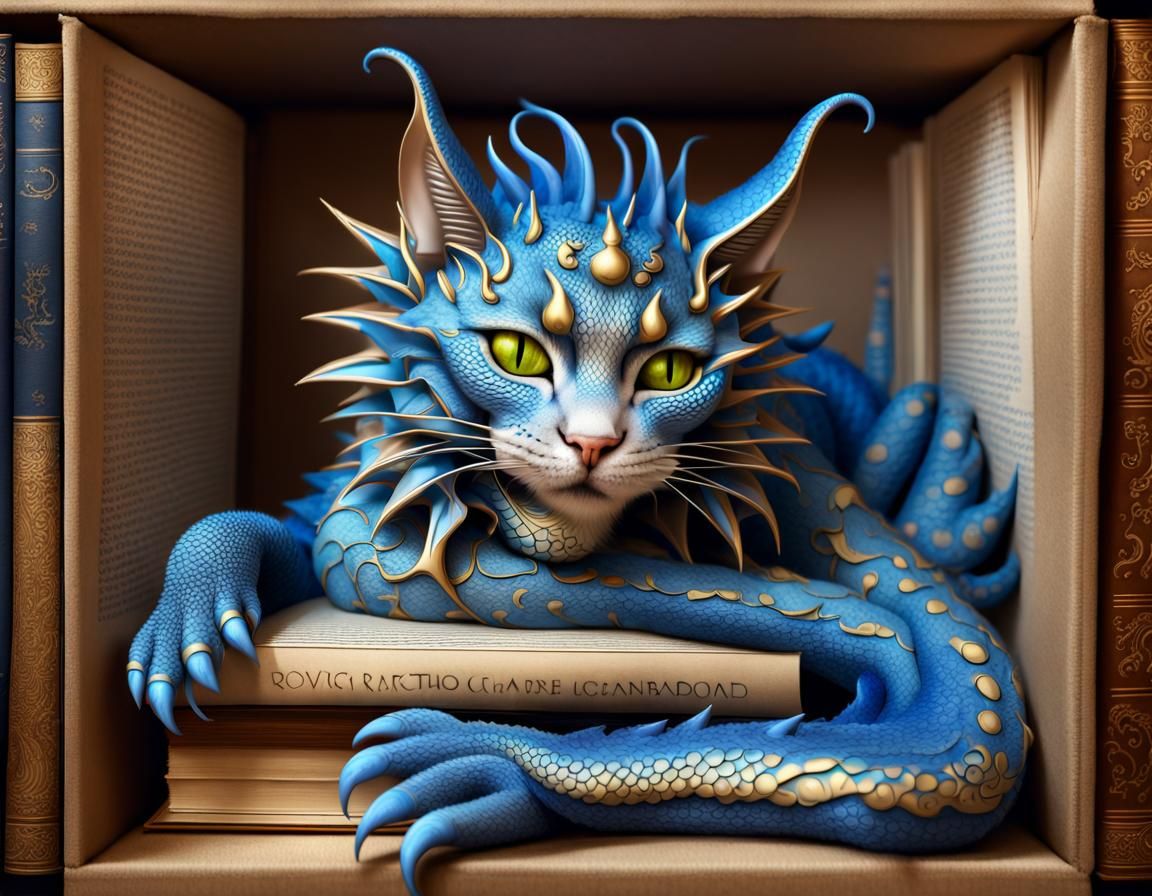 Blue Tentacled Dragon Cat in Library