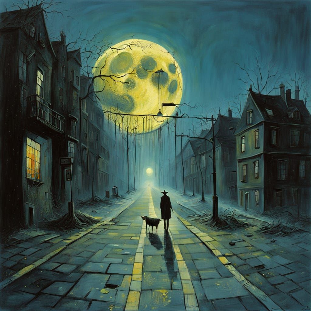 Surreal Streetscape with Weeping Walls and Whimsical Growth