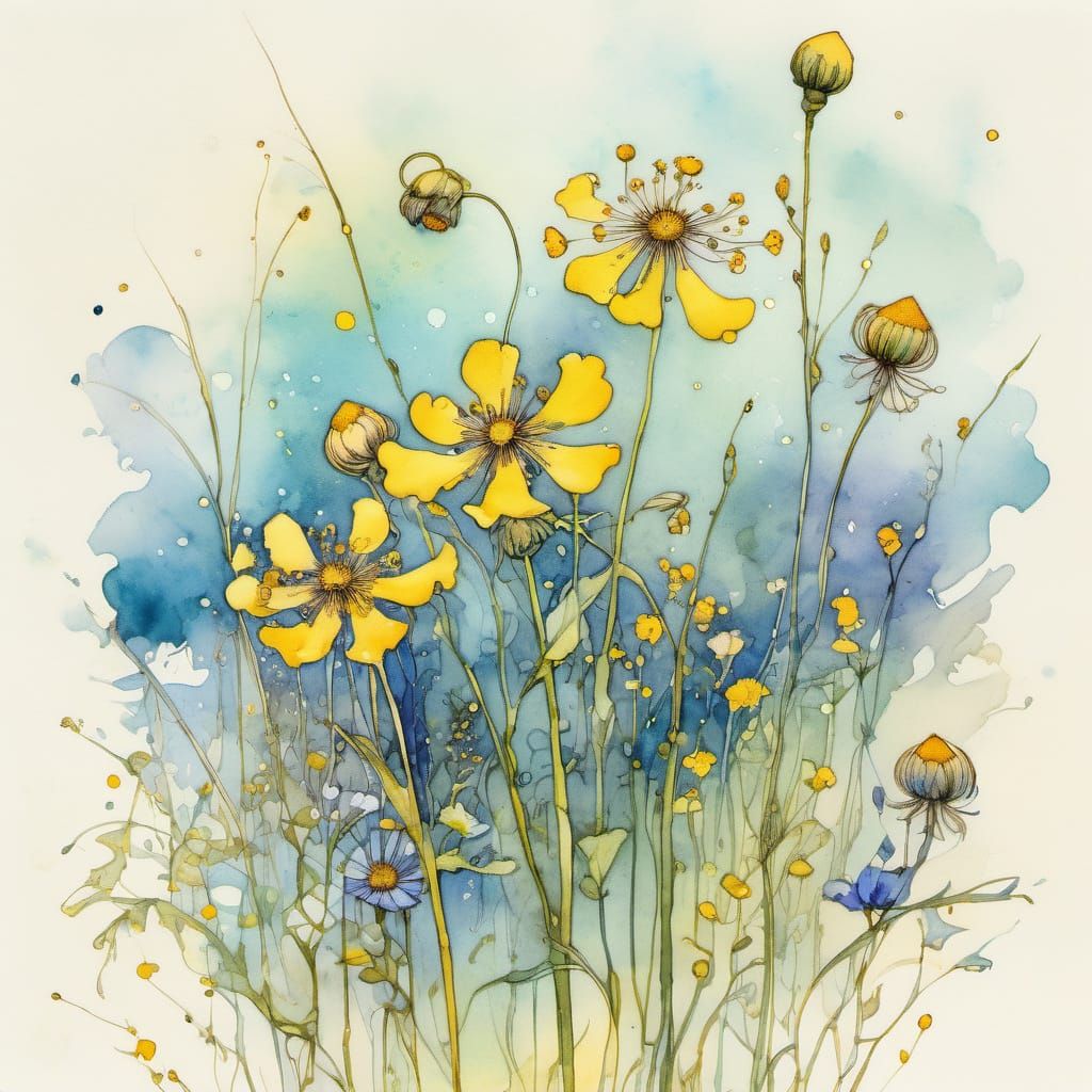 Delicate Wildflowers in Vibrant Watercolor Style