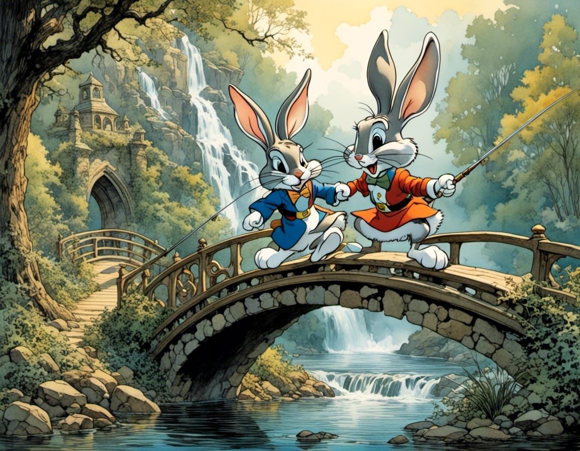 Bugs Bunny Fishing: Dynamic Comic Book Art