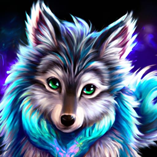 Galaxy Wolf Cub Portrait in Digital Art Style