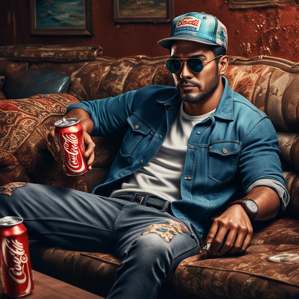 Latino Man on Sofa: Detailed Fantasy Art