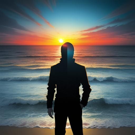 Surreal Double Exposure: Face, City, Beach Sunset