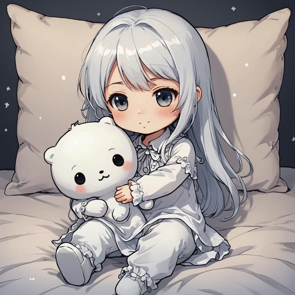 Chibi Ghost Hugs Teddy Bear