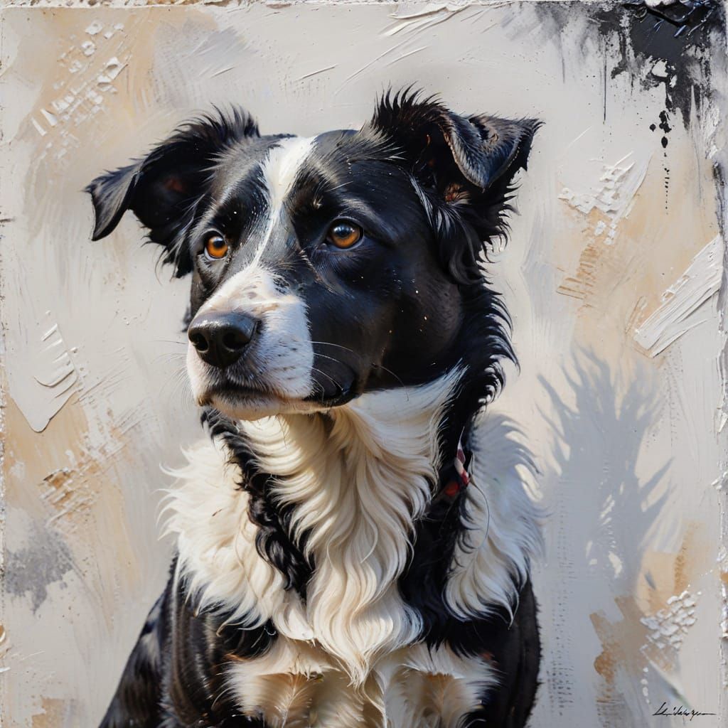 Expressive Impressionist Dog Portrait in Black and White