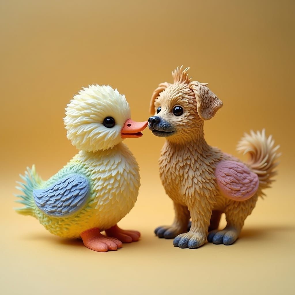 Vibrant Resin Miniatures of Ducks and Dogs
