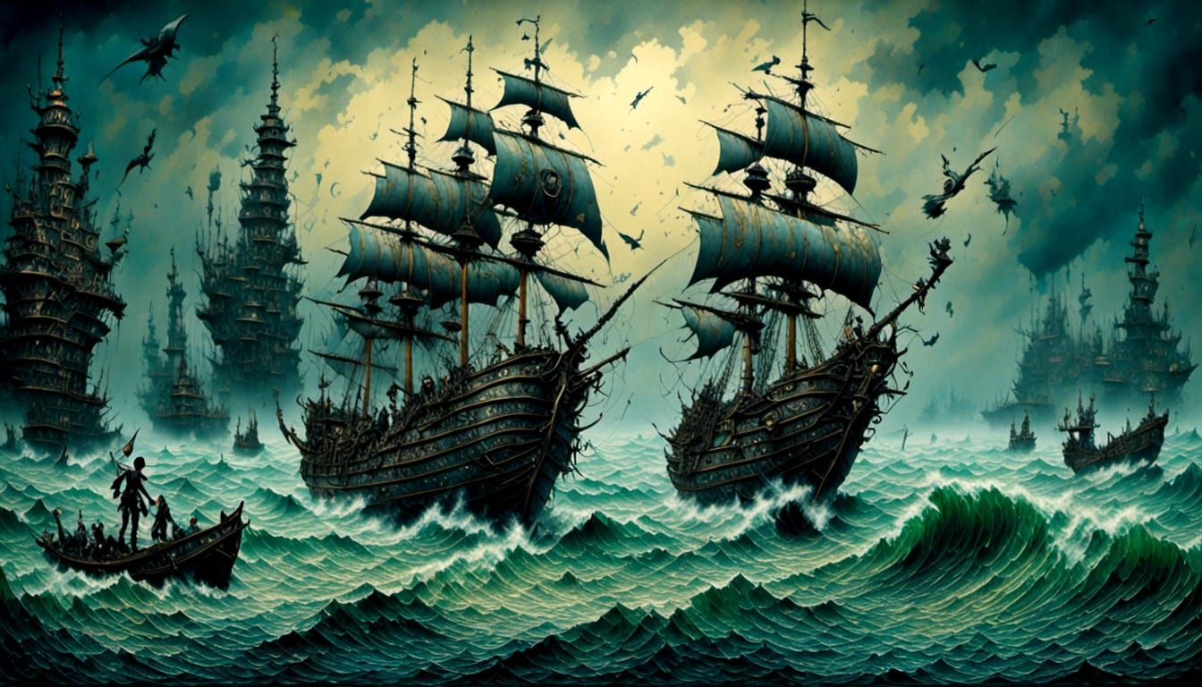 Fantasy Seascape with Sea Warrior in 3D Shading