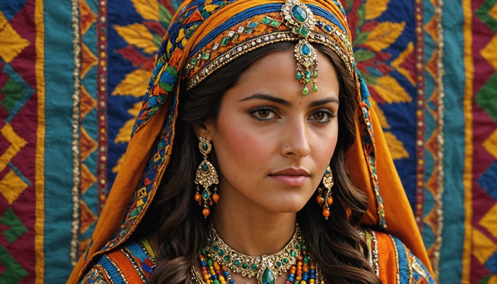 Elegant Kabyle Woman in Vibrant Traditional Attire