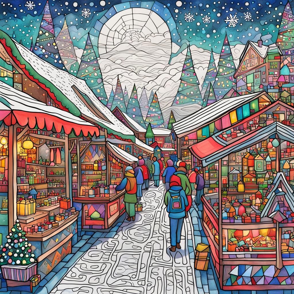 Whimsical Christmas Market Unfolds in Urban Fractal Landscap...