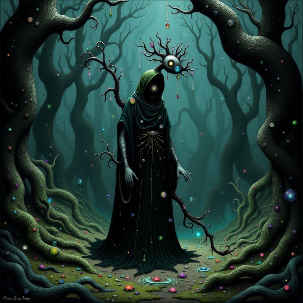 Cucuy in Dark Mystical Forest, Fantasy Art