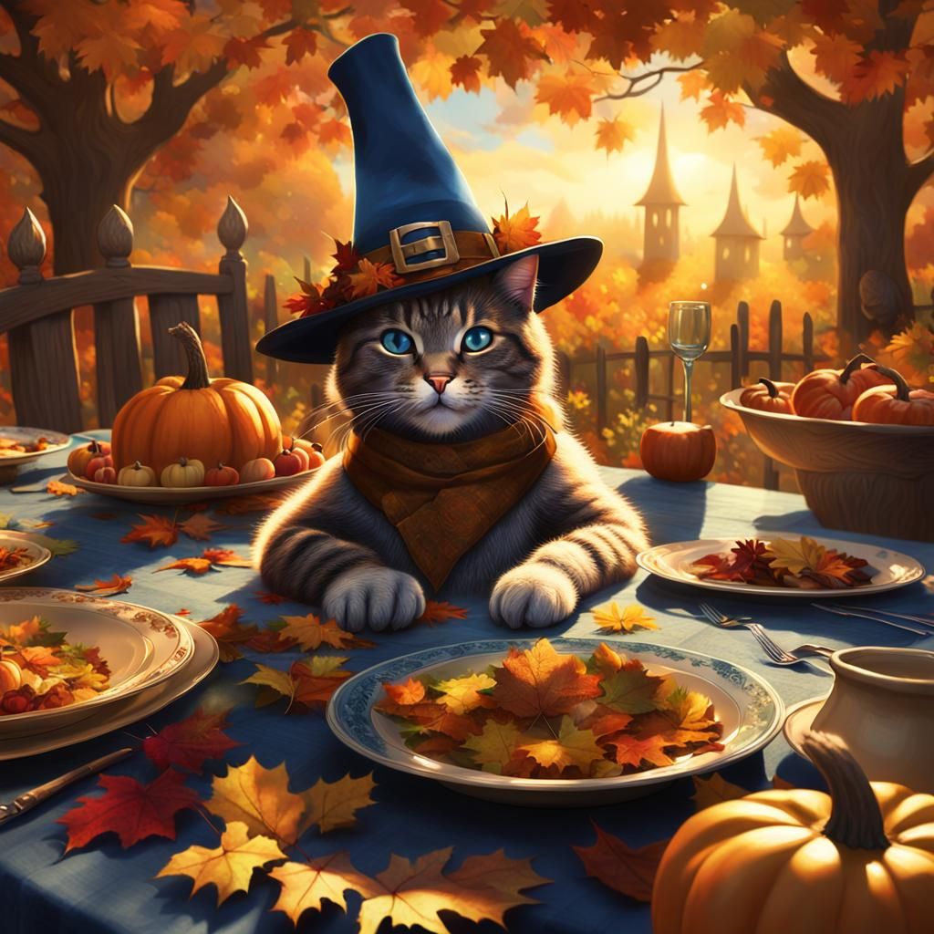 Festive Thanksgiving Cat in Pilgrim Hat