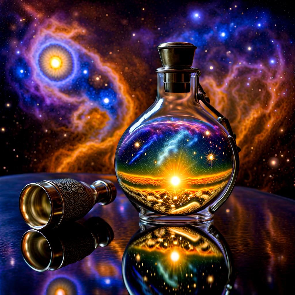 Galaxy Elixir in Alchemist Flask with Solar Halo