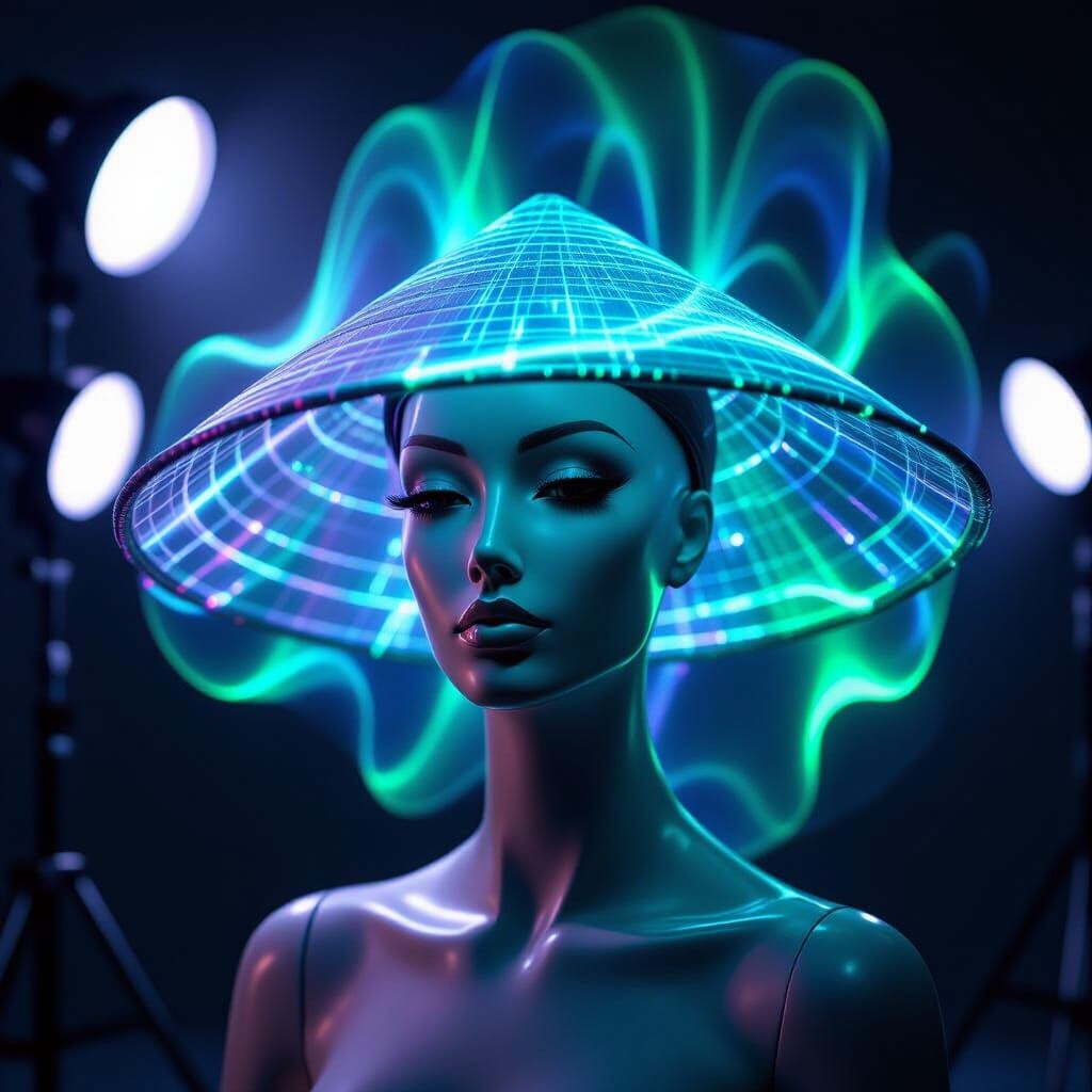 Aurora Nón Lá: Mannequin in Ethereal Light Hat