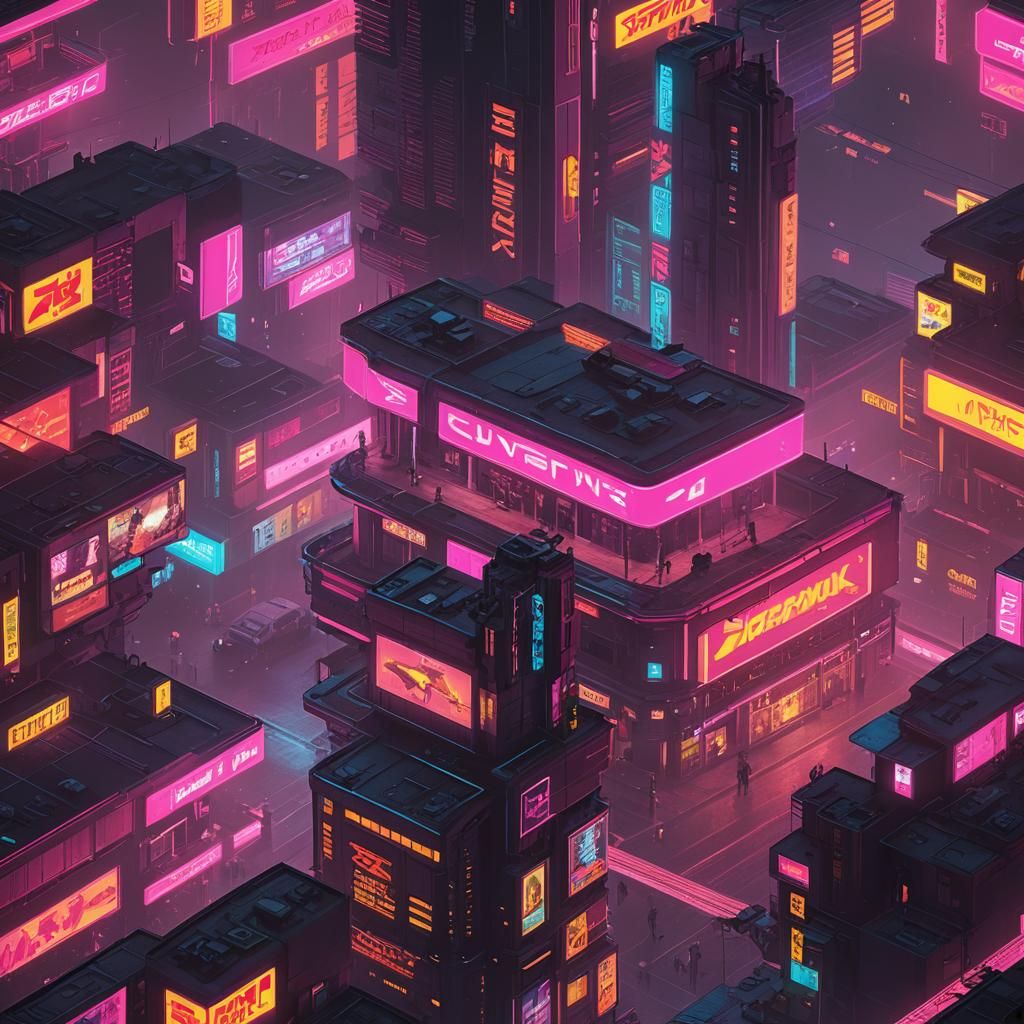 Cyberpunk Cityscape in Retro Neon Style