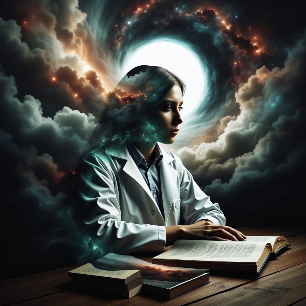 Hyper-Realistic Double Exposure in Dark Smokey Lithography S...