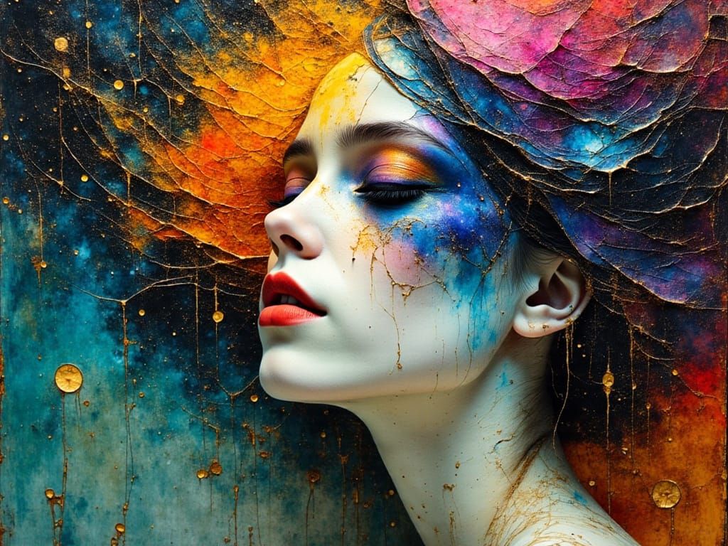 Celestial Goddess Weeps Cosmic Dust in Abstract Expressionis...