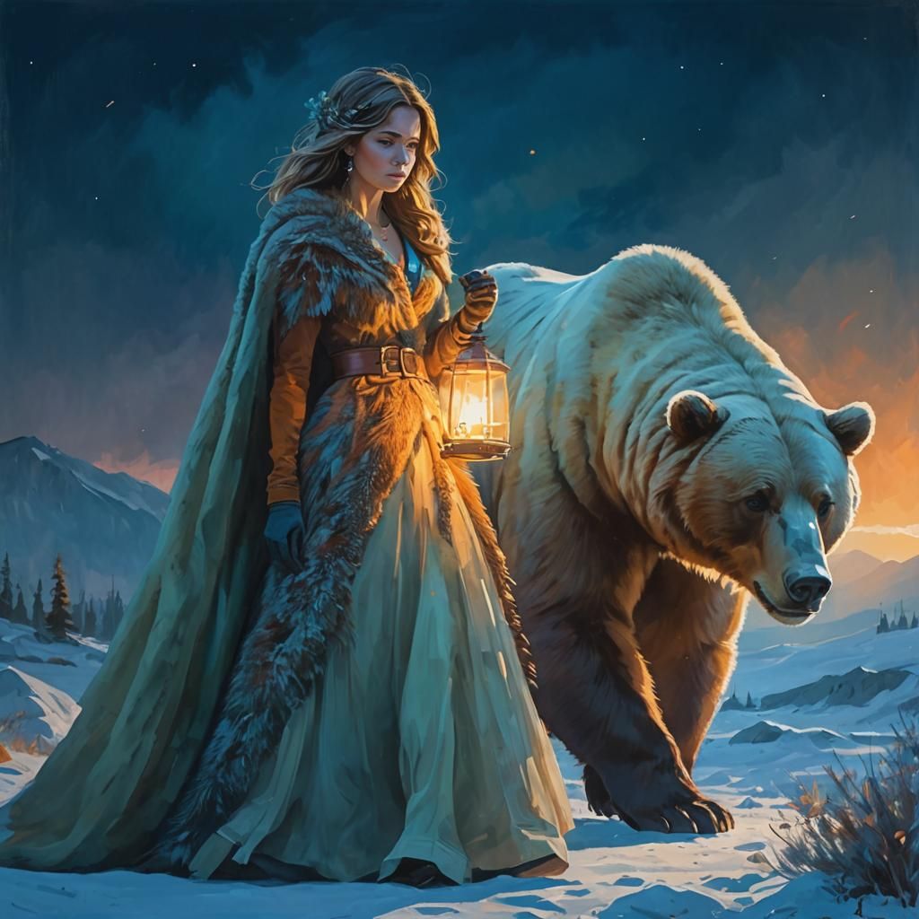 Woman and Grizzly Bear in Expressionist Art