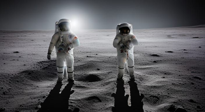 Astronaut Contemplates Earth From Lunar Surface