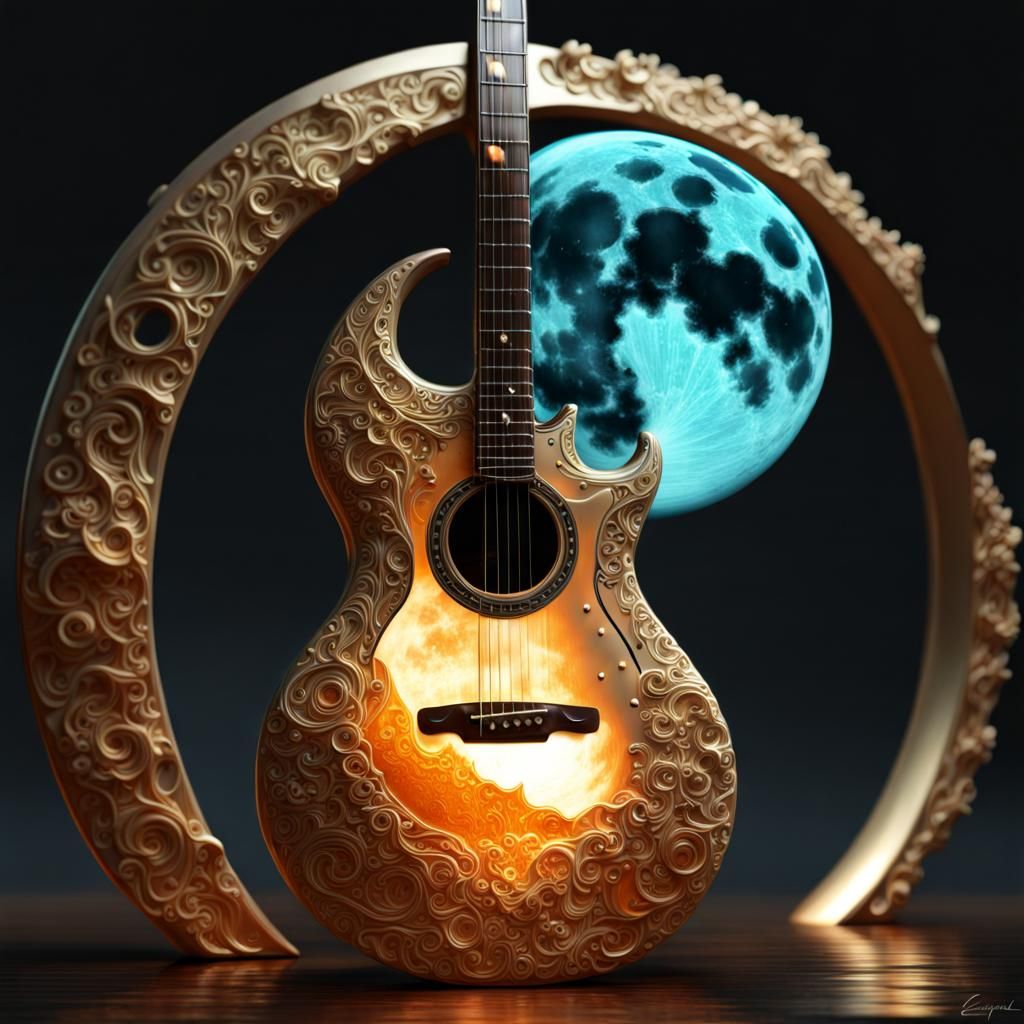 Resin Guitar Bathed in Moonlight: 3D Splash Art
