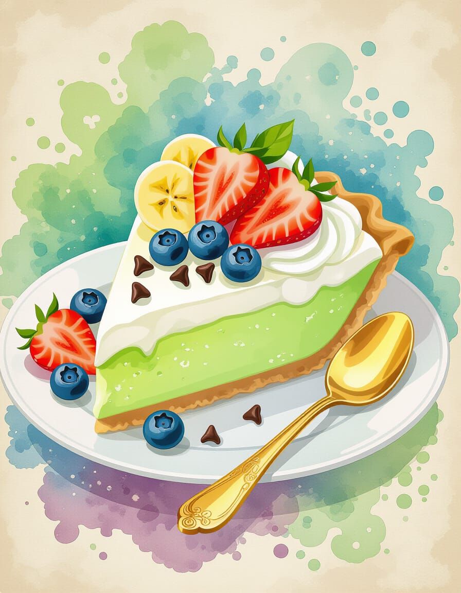 Key Lime Pie in Watercolor Splash Art Style