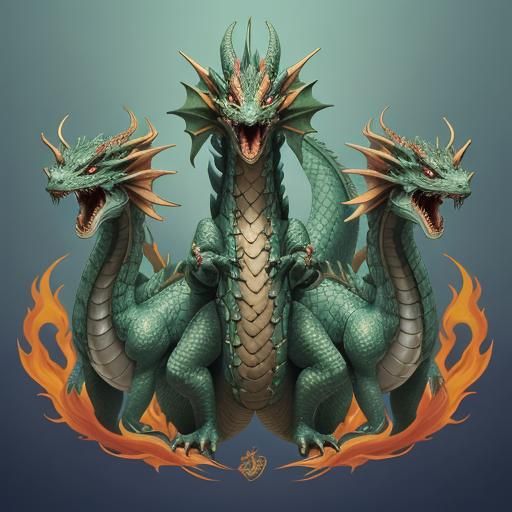 Mythical Three-Headed Fulong Dragon